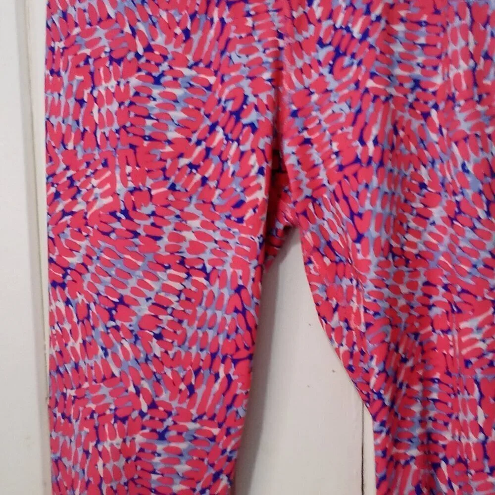 Old Navy Active Capri Leggings Girls L 10-12 Athletic Pattern Pink Blue